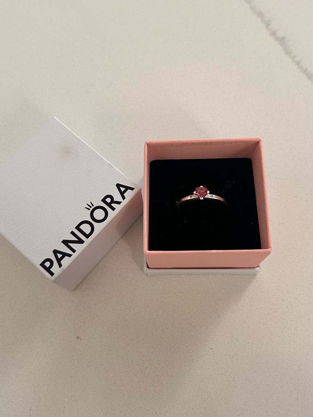 Pandora Pink Heart Ring in Rose Tone